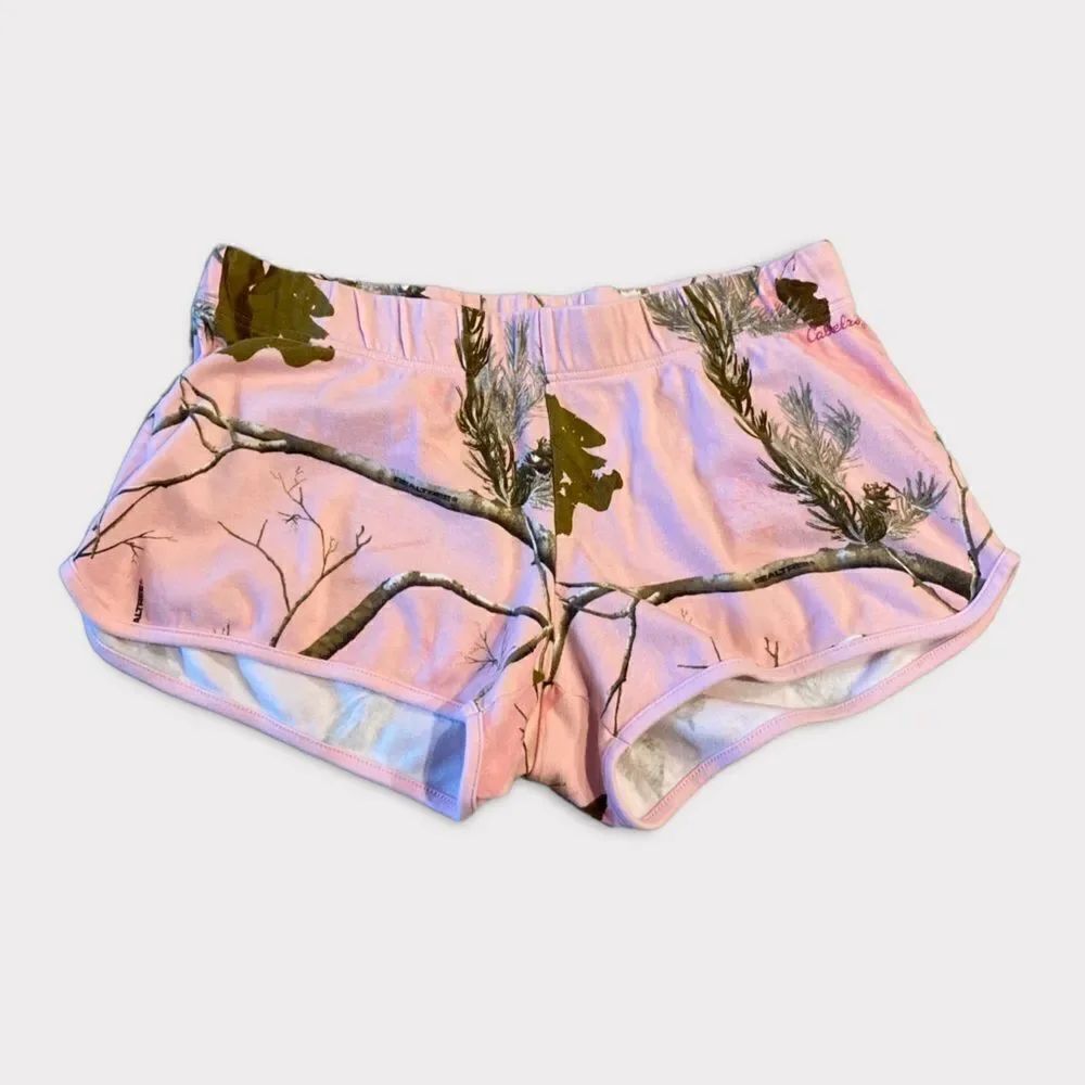 Cabelas Pink Camo Woodland Print Relaxed Cozy Slouch Pajama Shorts